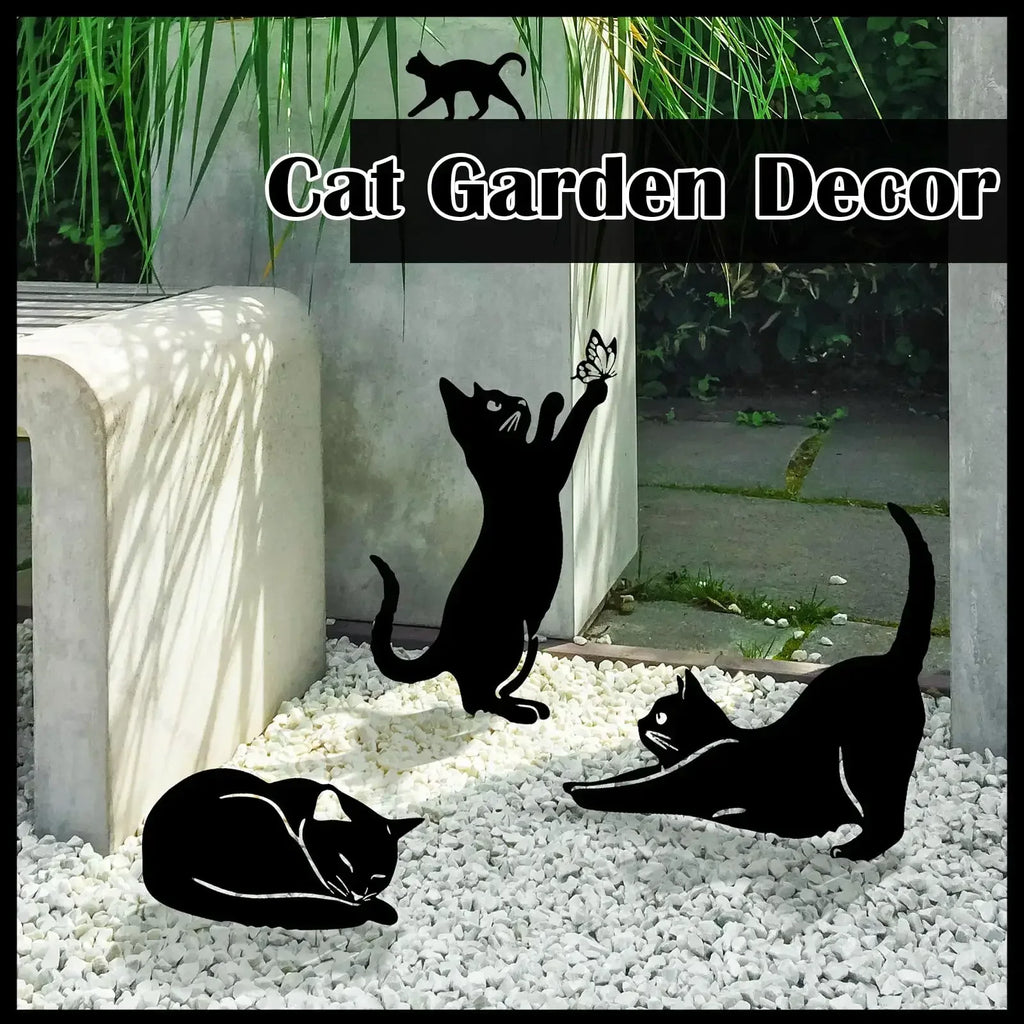 Tiki-inspirierte Katzen-Familie Gartenstecker – Dekorative Katzen-Silhouetten