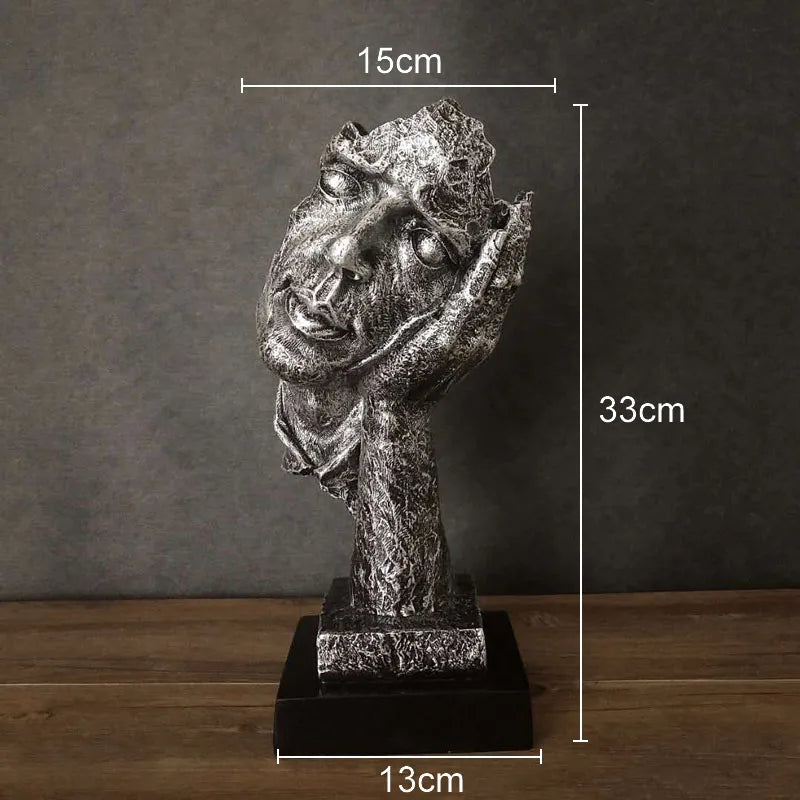 Abstrakte Gesichts-Skulptur „Schweigen ist Gold“ – Resin Figur