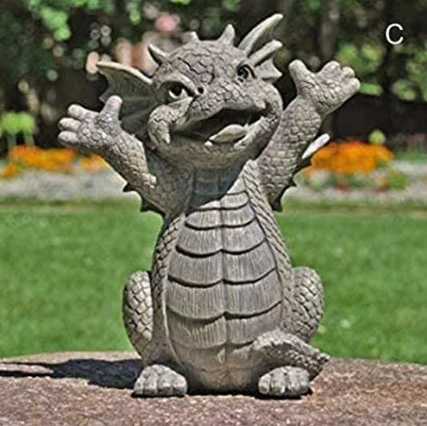 Drachen Meditations-Statue mit LED-Beleuchtung Harz-Ornament Dinosaurier-Skulptur Garten Außendekoration