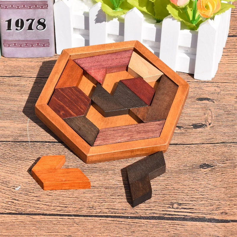 Holz-Polygon-Mosaik & Geometrisches Jigsaw-Puzzle – Ungiftiges Denkspiel für Kinder ab 3 Jahren
