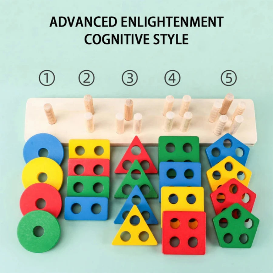 Montessori Holz-Geometriespielzeug – Buntes Stapel- & Sortierspielzeug für Kleinkinder & Vorschulkinder ab 3 Jahren