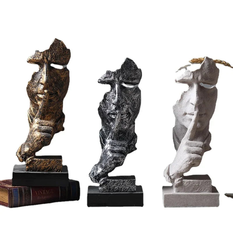 Nordische „Stille ist Gold“ Skulptur – Abstrakte Harz-Figur für modernes Wohnen & Büro