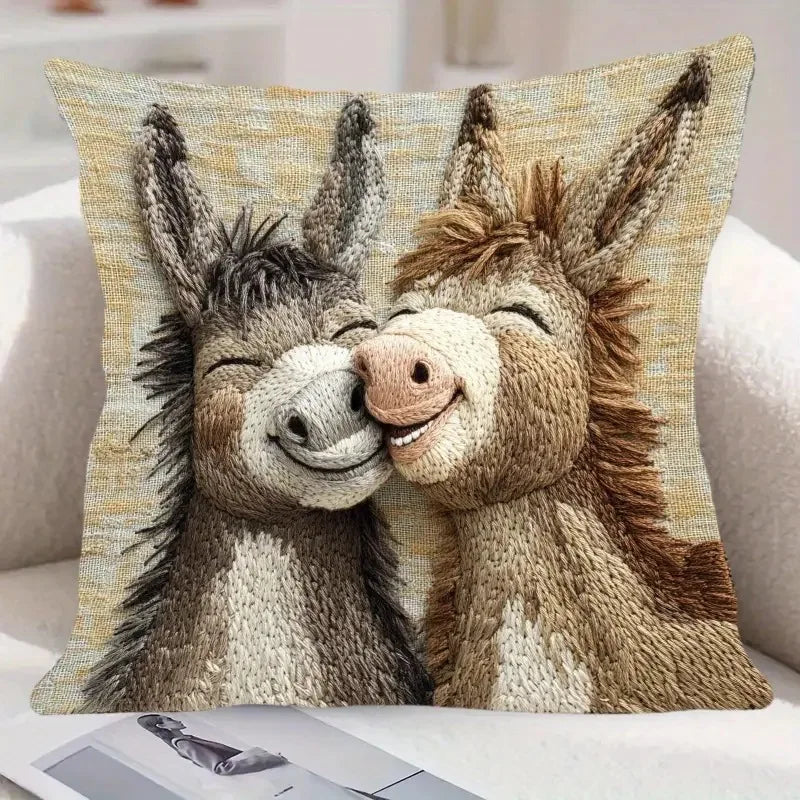 Lachender Esel Kissenbezug aus Plüsch – Witziger Cartoon-Kissenbezug für Sofa & Bett (45 cm)