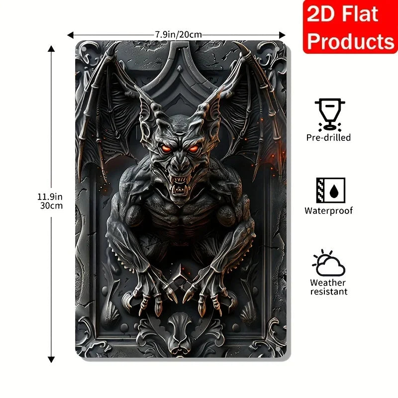 Gargoyle-Krieger Aluminium-Schild – Vintage Wanddeko