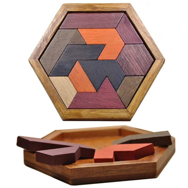 Holz-Polygon-Mosaik & Geometrisches Jigsaw-Puzzle – Ungiftiges Denkspiel für Kinder ab 3 Jahren