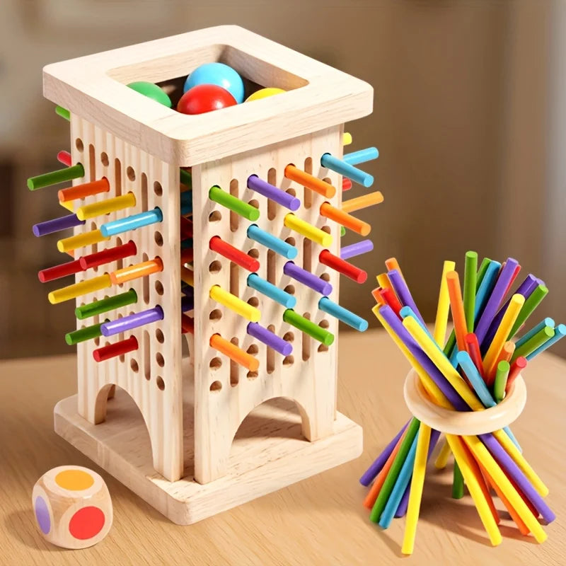 Montessori Holz-Stäbchenspiel – Buntes Würfelspiel mit Mathe & Feinmotorik (ab 3 Jahre)