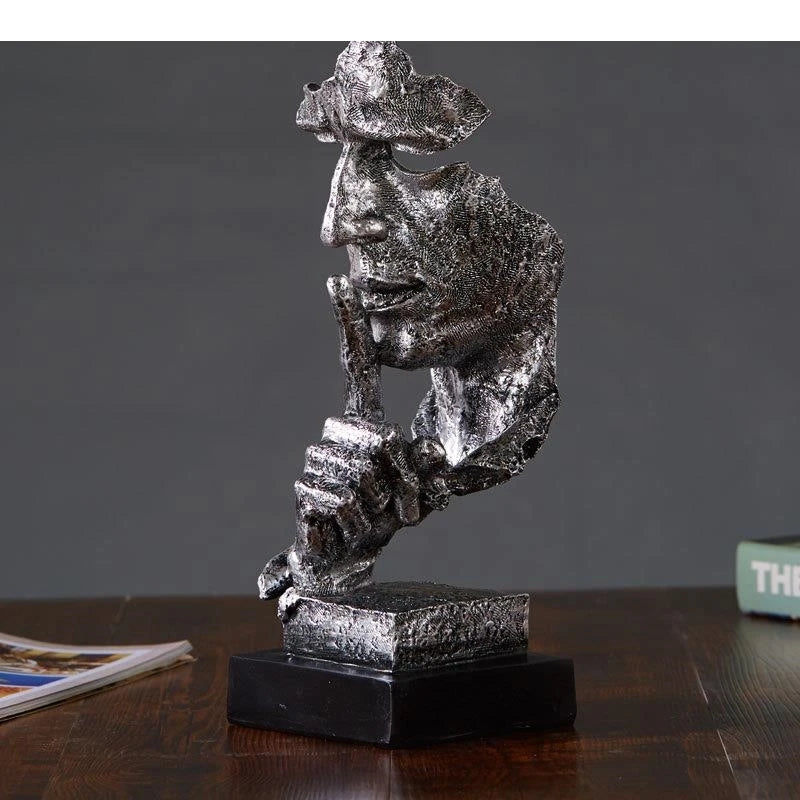 Abstrakte Gesichts-Skulptur „Schweigen ist Gold“ – Resin Figur