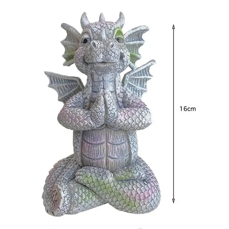 Drachen Meditations-Statue mit LED-Beleuchtung Harz-Ornament Dinosaurier-Skulptur Garten Außendekoration