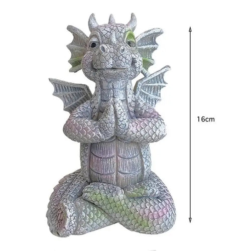 Drachen Meditations-Statue mit LED-Beleuchtung Harz-Ornament Dinosaurier-Skulptur Garten Außendekoration
