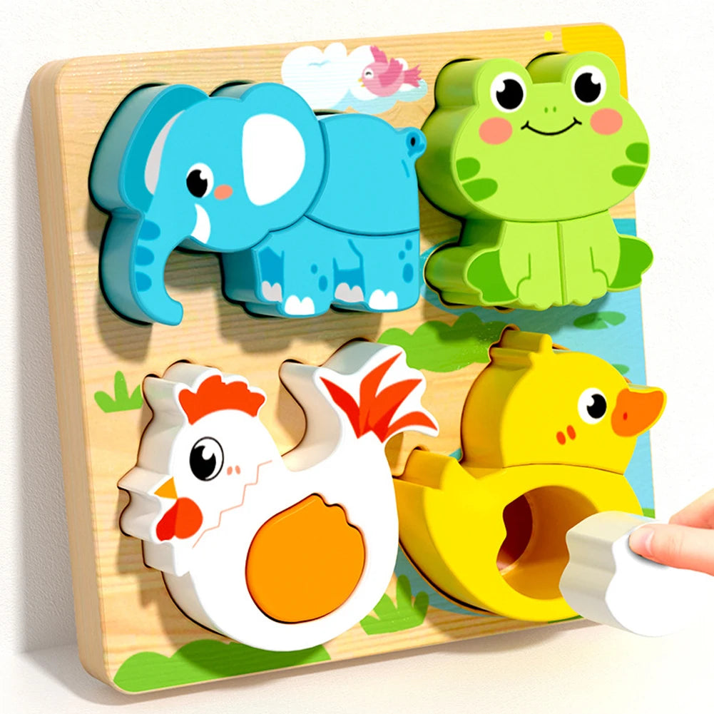 4-in-1 Holzpuzzle Tiere – 3D Lernpuzzle aus Holz für Kinder (3–12 Jahre)
