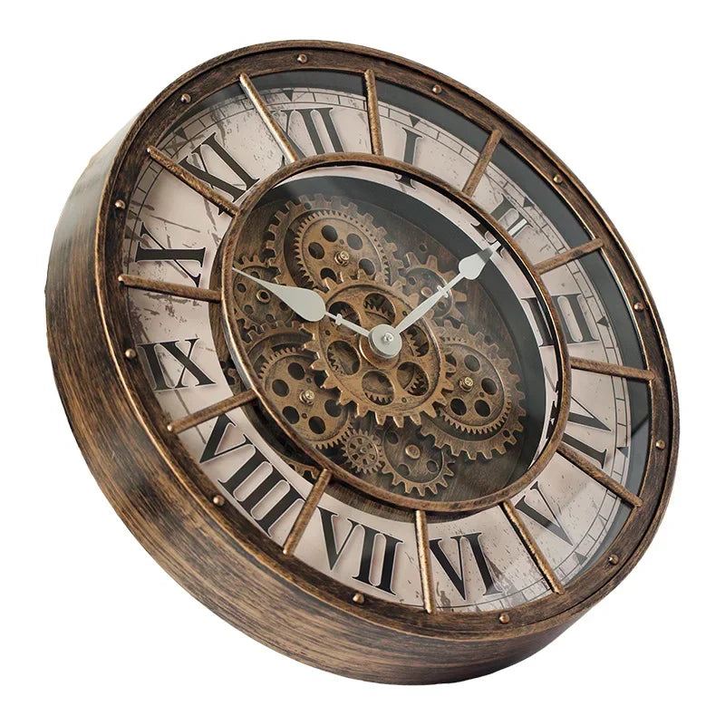 Steampunk Wanduhr 46 cm – Industrielle Zahnrad-Uhr mit römischen Ziffern