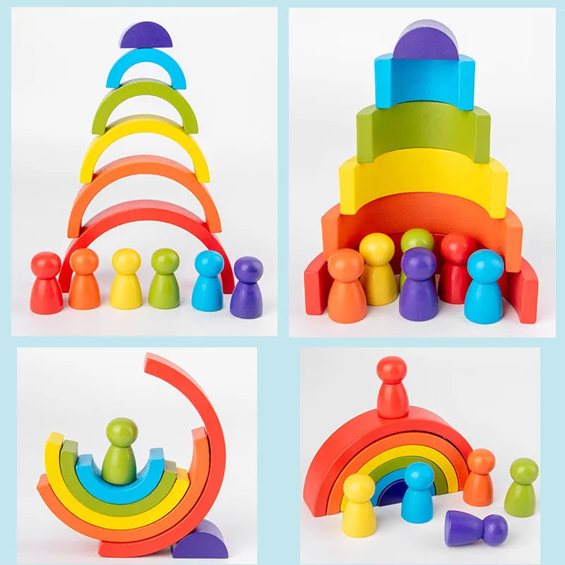 Holz-Regenbogen-Bogenbausteine – Montessori Stapel- & Sortierspiel zum Farben- und Formenlernen für Kinder ab 3 Jahren