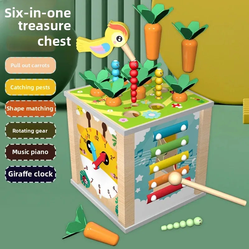 Montessori Holz Perlen-Labyrinth-Würfel – Multifunktionales Lernspielzeug mit Xylophon & Uhr (3–12 Jahre)