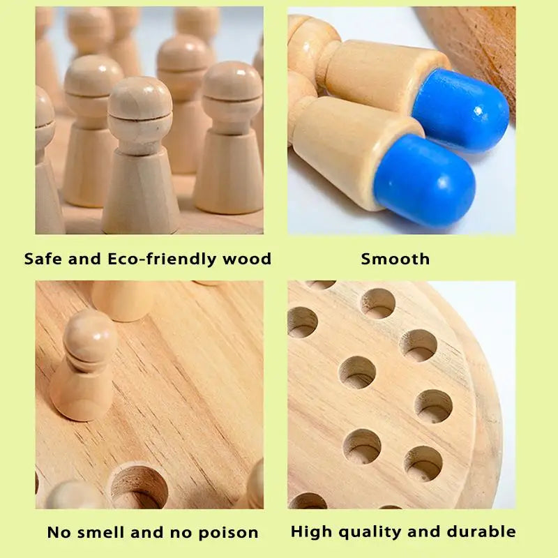 Montessori Gedächtnisschach aus Holz – Farblernspiel mit Würfel & Spielsteinen für Kinder ab 3 Jahren