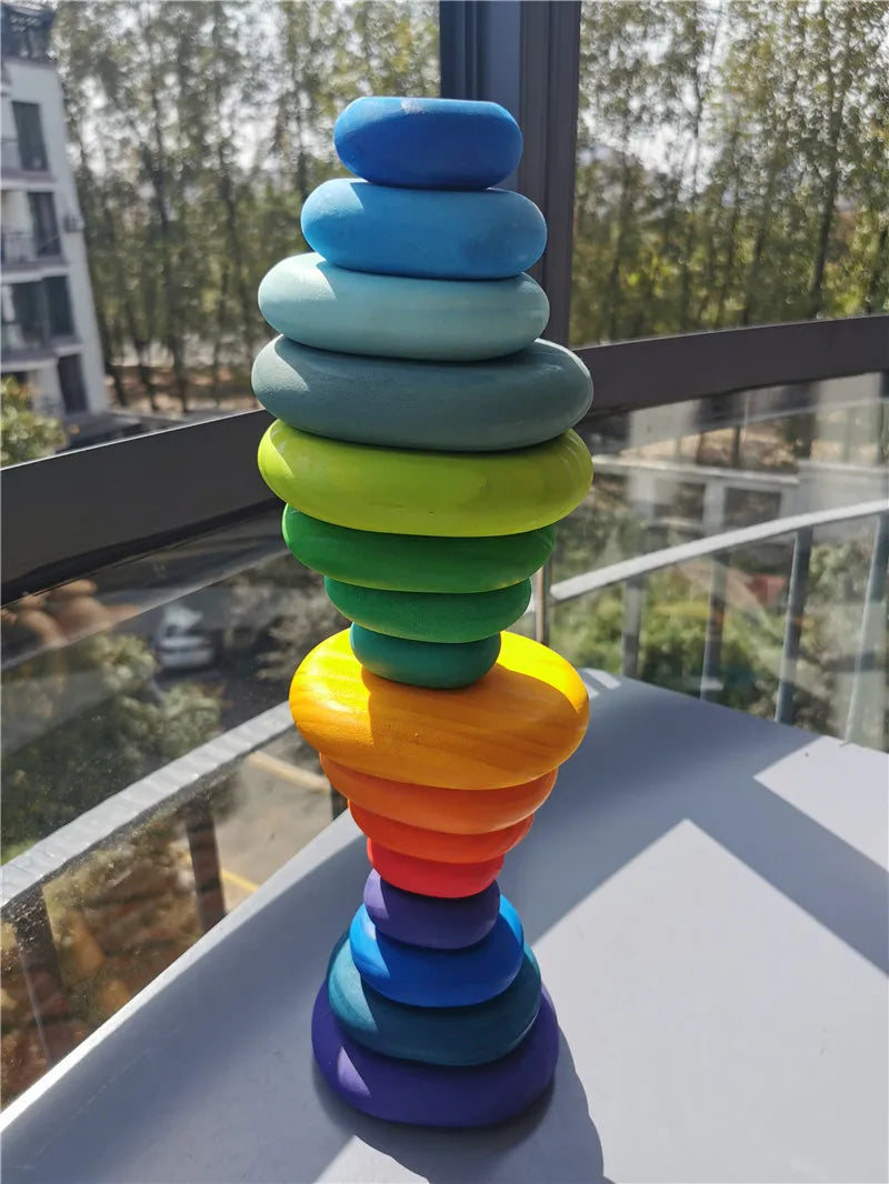 Holz-Regenbogen-Stapelsteine & Flusssteine – Bunte Bausteine zum Stapeln & Balancieren für Kinder ab 4 Jahren