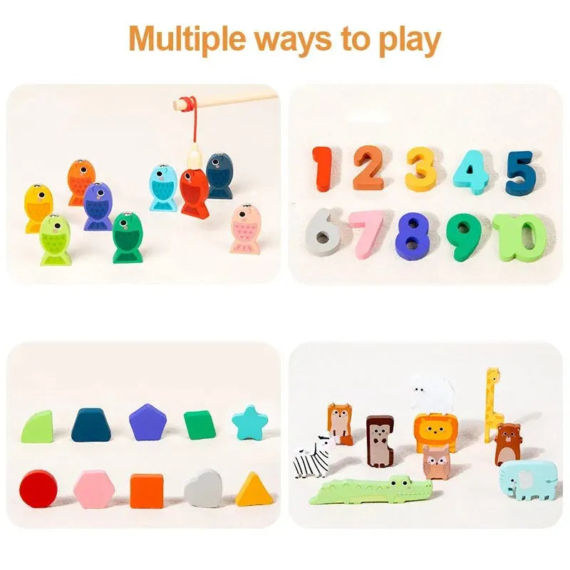 Montessori 4-in-1 Holz Busy Board – Angelspiel, Formen & Zahlen (ab 4 Jahre)