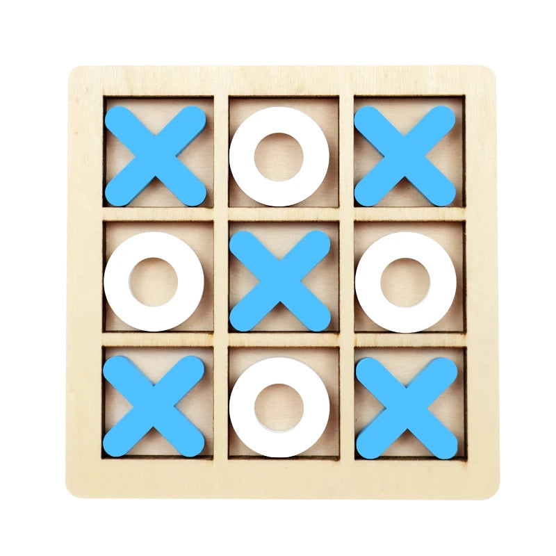 Montessori Holz Mini-Schach & XO-Puzzle – Interaktives Denkspiel & Frühförderungs-Spielzeug für Kinder ab 3 Jahren
