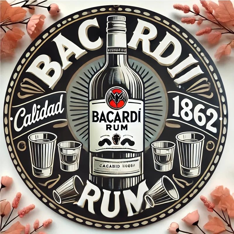 Vintage Bacardi Rum Rundes Aluminium-Wandschild – Retro Deko