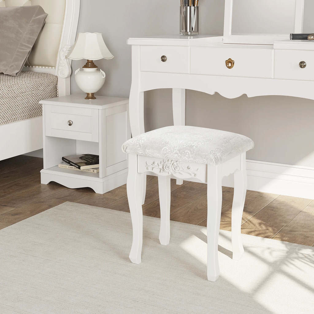 Barock Schminkstuhl Cremeweiß – Gepolsterter Vintage Hocker für Schlafzimmer & Schminktisch