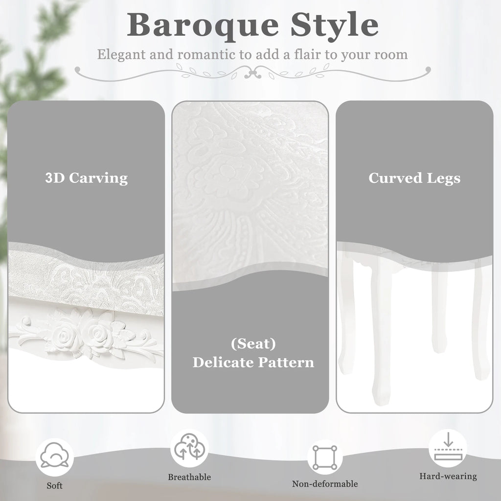 Barock Schminkstuhl Cremeweiß – Gepolsterter Vintage Hocker für Schlafzimmer & Schminktisch