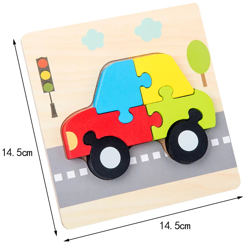 3D Holzpuzzle mit Cartoon-Tieren & Fahrzeugen – Frühkindliches Lernspielzeug für Kinder ab 3 Jahren