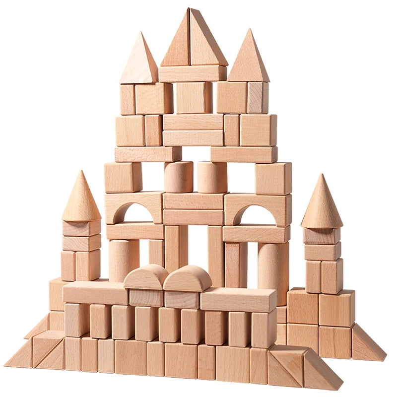 100-teilige klassische Holzbausteine – Kreatives Montessori Stapel- & Lernspielzeug für Kinder ab 4 Jahren
