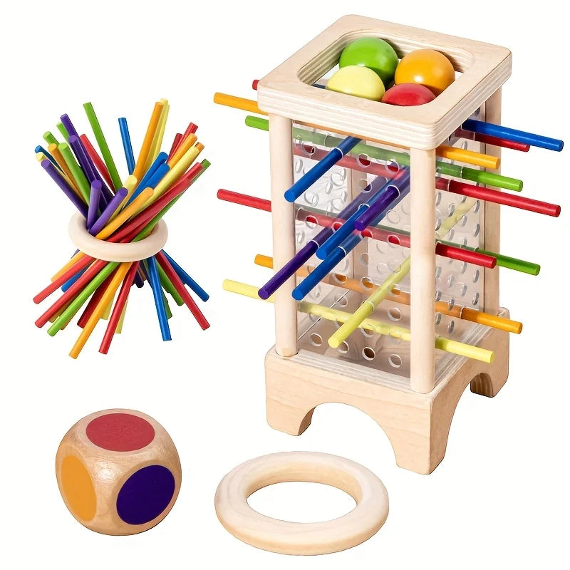 Montessori Holz-Stäbchenspiel – Buntes Würfelspiel mit Mathe & Feinmotorik (ab 3 Jahre)