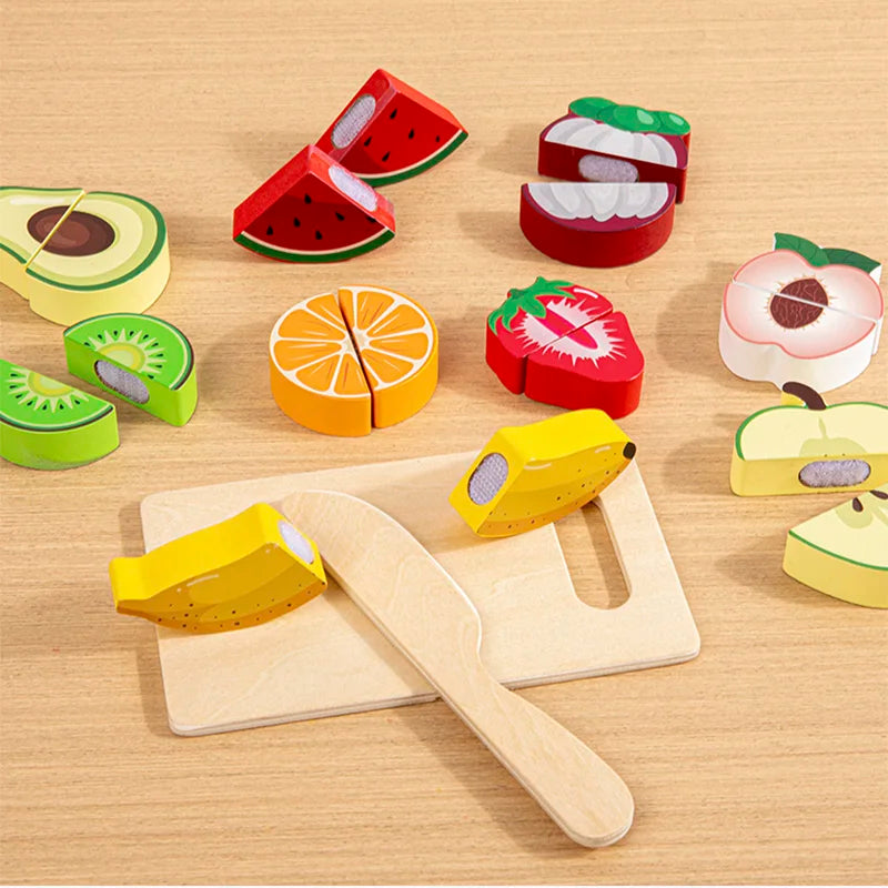 Holzspielzeug Küche – Pädagogisches Schneideset mit Obst & Gemüse für Kinder ab 3 Jahren