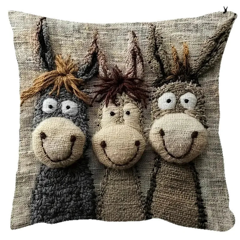 Lachender Esel Kissenbezug aus Plüsch – Witziger Cartoon-Kissenbezug für Sofa & Bett (45 cm)
