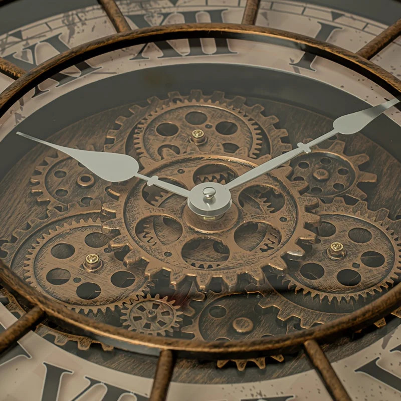Steampunk Wanduhr 46 cm – Industrielle Zahnrad-Uhr mit römischen Ziffern