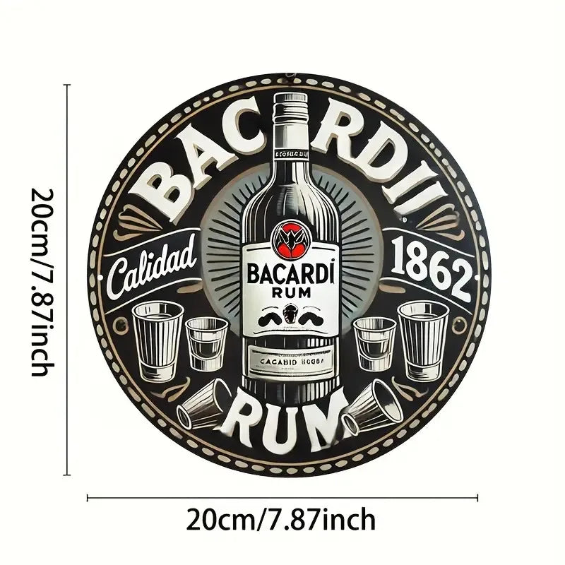 Vintage Bacardi Rum Rundes Aluminium-Wandschild – Retro Deko