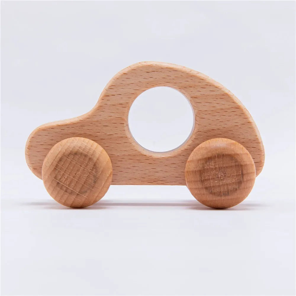 BPA-freies Silikon & Holz-Beißring in Fahrzeugform – Montessori Zahnungs-Spielzeug für Babys & Kleinkinder ab 1 Jahr