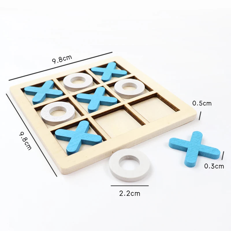 Montessori Holz Mini-Schach & XO-Puzzle – Interaktives Denkspiel & Frühförderungs-Spielzeug für Kinder ab 3 Jahren
