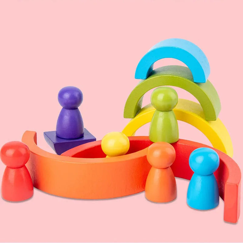 Holz-Regenbogen-Bogenbausteine – Montessori Stapel- & Sortierspiel zum Farben- und Formenlernen für Kinder ab 3 Jahren