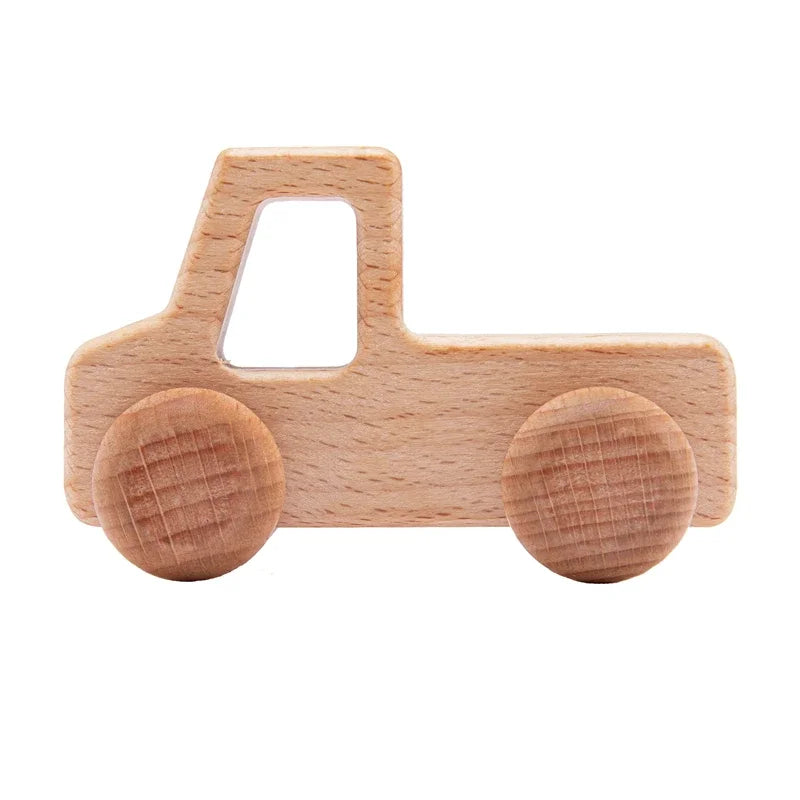 BPA-freies Silikon & Holz-Beißring in Fahrzeugform – Montessori Zahnungs-Spielzeug für Babys & Kleinkinder ab 1 Jahr