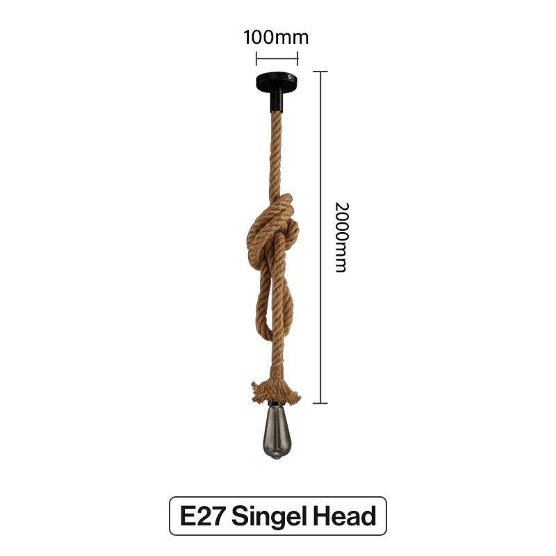 Retro Wandlampe aus Holz & Hanfseil – E27 Edison-Fassung