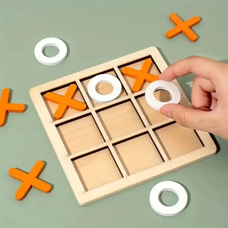 Montessori Holz Mini-Schach & XO-Puzzle – Interaktives Denkspiel & Frühförderungs-Spielzeug für Kinder ab 3 Jahren