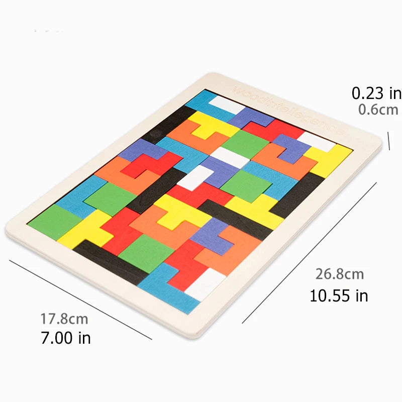 Buntes Holz-Tangram-Puzzle – Klassisches Montessori-Lernspielzeug mit geometrischen Formen für Kinder & Erwachsene
