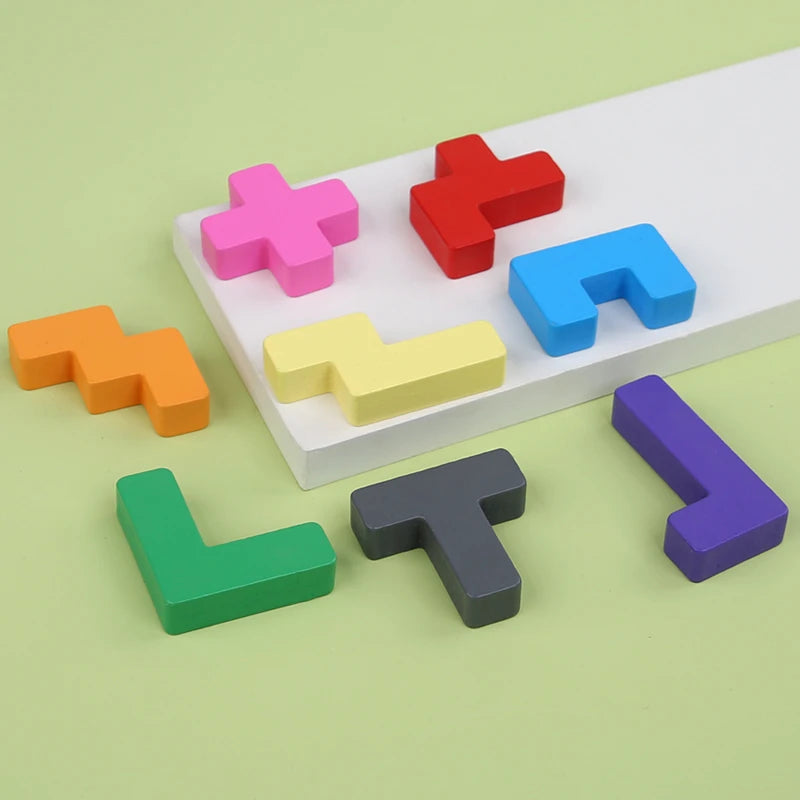 Montessori Holz-Schattenspiel mit Bausteinen & Karten – Geometrisches Sortierspiel für Kinder ab 3 Jahren