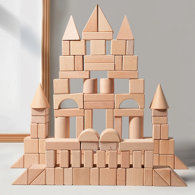 100-teilige klassische Holzbausteine – Kreatives Montessori Stapel- & Lernspielzeug für Kinder ab 4 Jahren