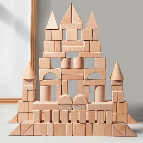 100-teilige klassische Holzbausteine – Kreatives Montessori Stapel- & Lernspielzeug für Kinder ab 4 Jahren