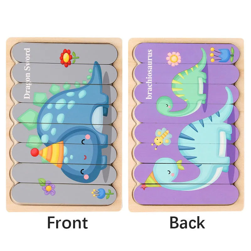 Doppelseitiges Holzpuzzle mit Cartoon-Tieren – Montessori Lernspielzeug für Kinder ab 3 Jahren