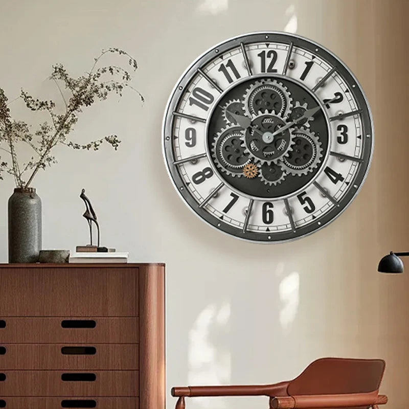 Steampunk Wanduhr 46 cm – Industrielle Zahnrad-Uhr mit römischen Ziffern