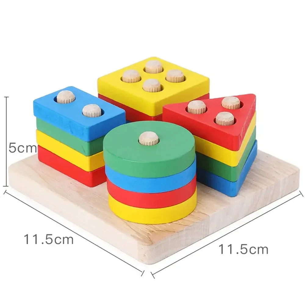 Montessori Holz-Geometriespielzeug – Buntes Stapel- & Sortierspielzeug für Kleinkinder & Vorschulkinder ab 3 Jahren
