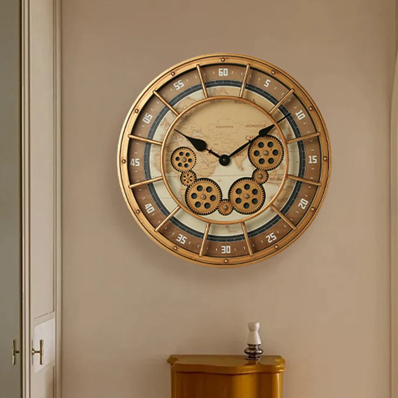 Steampunk Wanduhr 46 cm – Industrielle Zahnrad-Uhr mit römischen Ziffern