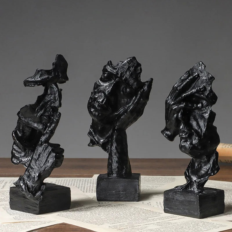 3er-Set Abstrakte Skulpturen „Schweigen ist Gold“ – 16 cm Resin