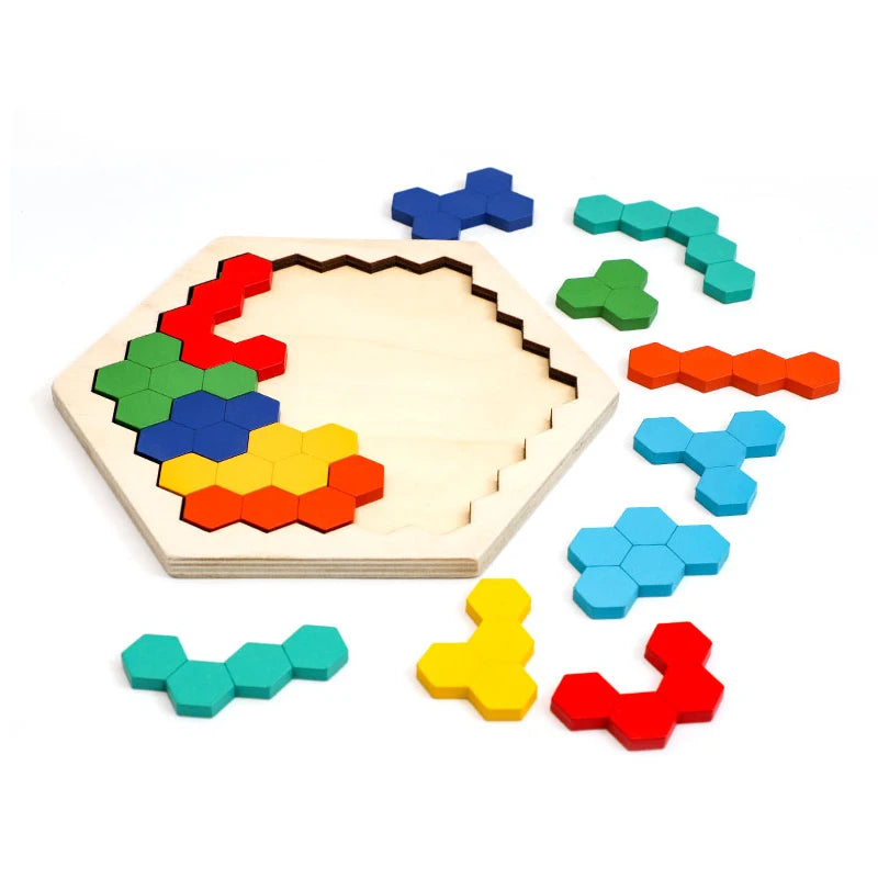 Buntes 3D Holzpuzzle & Tangram – Pädagogisches Lernspielzeug aus Holz für Kinder ab 3 Jahren