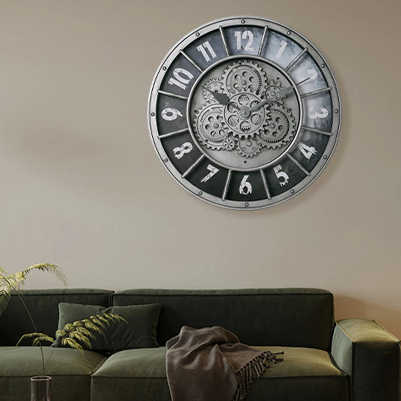 Steampunk Wanduhr 46 cm – Industrielle Zahnrad-Uhr mit römischen Ziffern