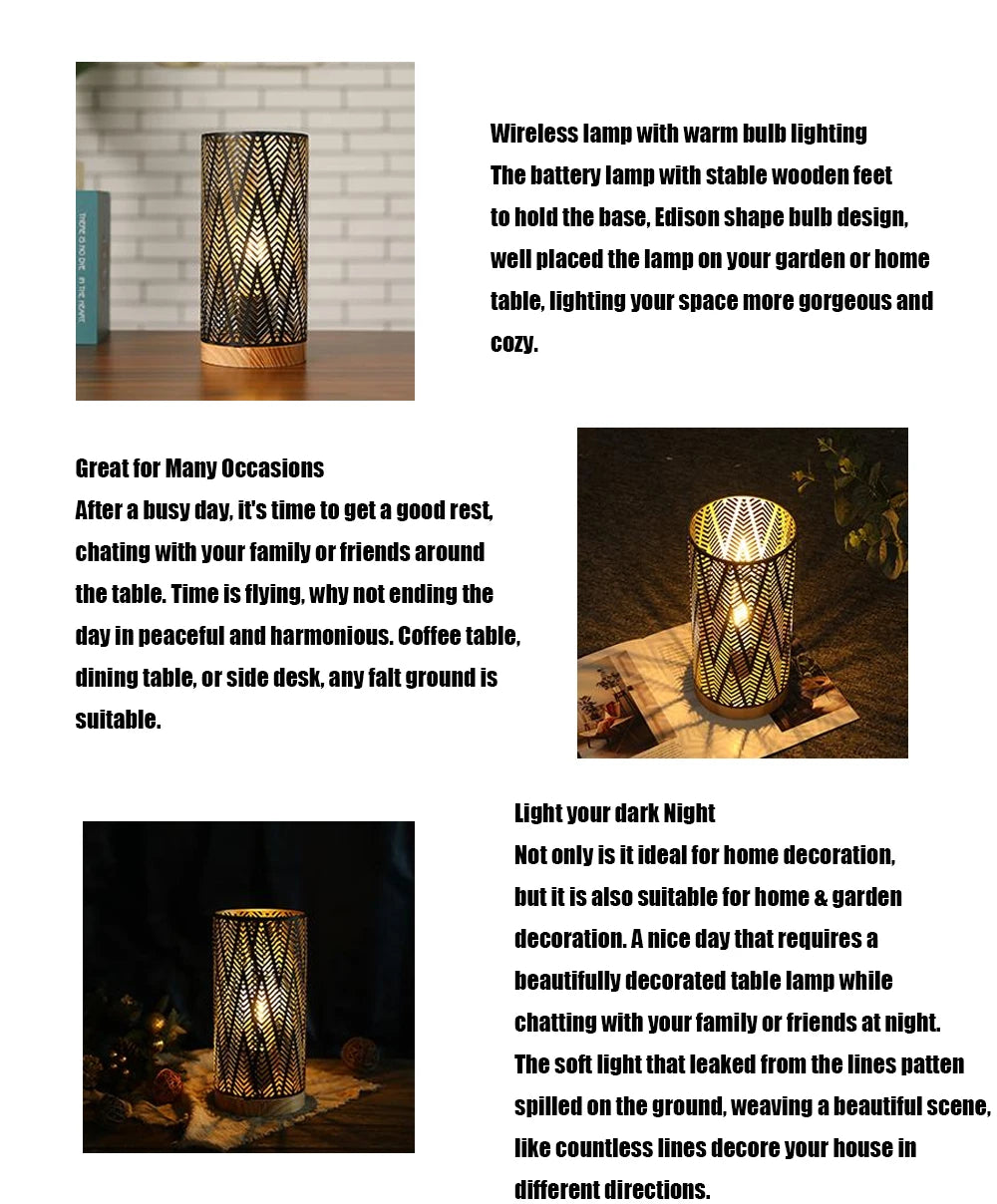 Geometrische Metall-Tischlampe mit Edison-Glühbirne – Kabellose Akku-Lampe