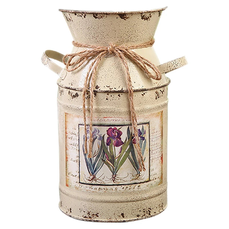 Vintage Blumenvase aus Eisen – Landhausstil Dekoeimer Beige (10x10x19 cm)